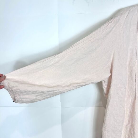 J. Jill Blouse Womens 4X Pink Cream Long Sleeve Pleated Linen Beaded Tunic Top - Picture 11 of 16